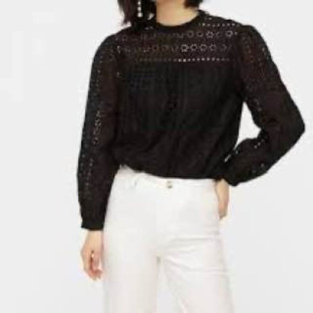 NWT J. Crew Tie-back top in ditsy eyelet Black size S $98 - Picture 2 of 9
